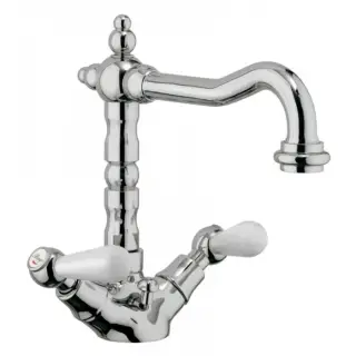 Bongio La Tosca Смеситель для раковины высокий 215 см, ручки белые, цвет хром 09521CR0L