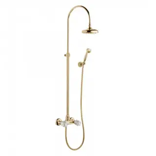 Bongio Fleur Blanc Смеситель душевой со стойкой с верхней лейкой, цвет золото/белый фарфор 11537OR0D