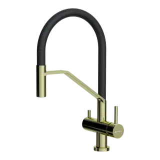 Omoikiri Akeno LG-BL Смеситель для кухни с гибк. изливом и возм. подкл. фильтр, цвет: светлое золото 4994546