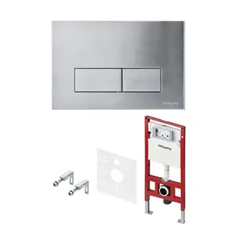 Tece Spring Инсталляция для унитаза 4 в 1 с кнопкой смыва, креплением и шумоиз, цвет: нерж. сталь бр S955301