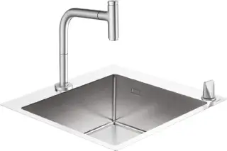 Hansgrohe C71 Кухонная мойка встраиваемая 1 чаша, смеситель, слив 55x50 см, цвет: нержавеющая сталь 43201800