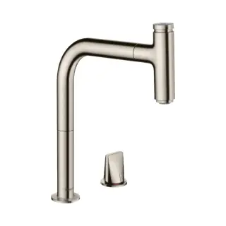 Hansgrohe Metris Select M71 Смеситель для кухонной мойки на 2 отв., с выдв. изл. цвет: нержав. сталь 73804800