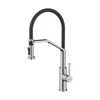 Omoikiri Makkari 2 Plus-SB-BN-BL Смеситель для кухни с гибким изл. и подкл. фил., н. сталь/ч. 4994494