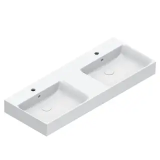 Catalano Premium Раковина двойная 120х47 см, 2 отверстия под смеситель, перелив, цвет: белый глянец 0221222001