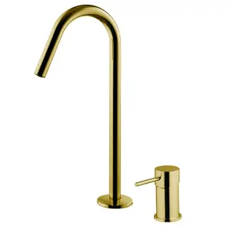 Fima Carlo Frattini Spillo Up Смеситель для раковины на 2 отверстия с д/к, излив 12,5 см, цвет: gold F3271NCOR