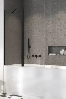 Radaway Nes 8 PND II Шторка на ванну распашная прозрачная 8 мм, Easy Clean 100х150h см, цвет: black 10088100-54-01L