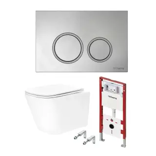 Tece Spring base Комплект: инсталляция, унитаз, кнопка круглая хром, крепления, цвет: белый глянцец K401101WCS