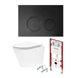 Tece Spring base Комплект: инсталляция, унитаз, кнопка круглая черная матовая, цвет: белый глянцец K401104WCK