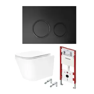 Tece Spring base Комплект: инсталляция, унитаз, кнопка круглая черная матовая, цвет: белый глянцец K401104WCS