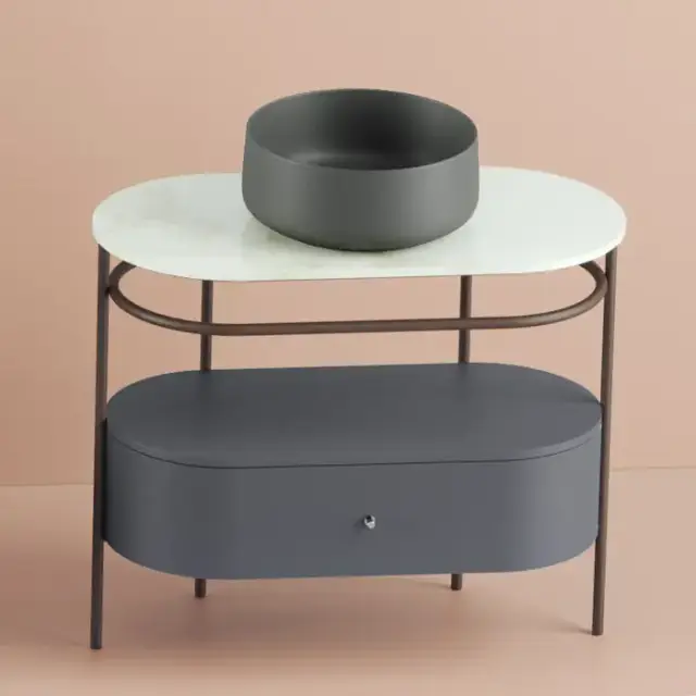 Artceram Flair 4.0 Консоль металлическая с раковиной 95x48хh75см., напольная, с выдвижным ящиком и мраморной столешницей, цвет: moka/grigio oliva