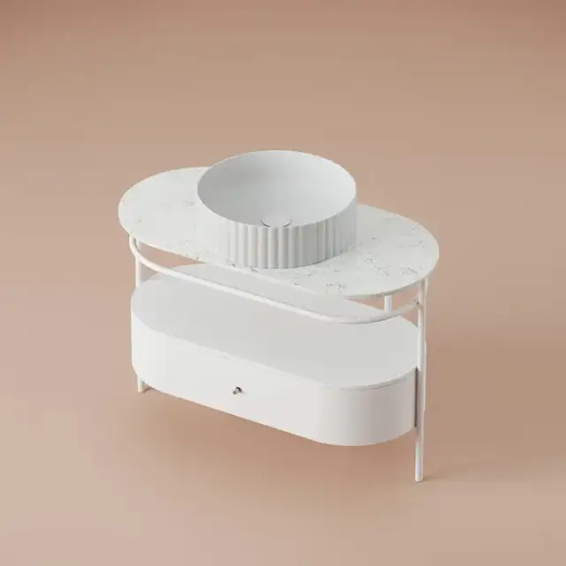 Artceram Flair 4.0 Консоль металлическая с раковиной 95x48хh75см., напольная, с выдвижным ящиком и мраморной столешницей, цвет: белый матовый