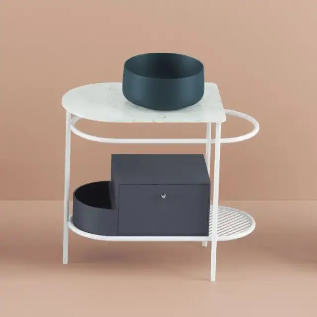 Artceram Flair 3.0 Металлическая консоль с раковиной, 85х46х75.5см., напольная, с выдвижным ящиком и мраморной столешницей, цвет: белый матовый/petrolio