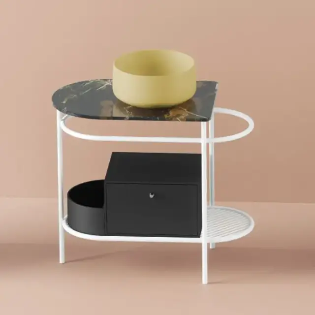 Artceram Flair 3.0 Металлическая консоль с раковиной, 85х46х75.5см., напольная, с выдвижным ящиком и мраморной столешницей, цвет: белый матовый/Giallo Zinco