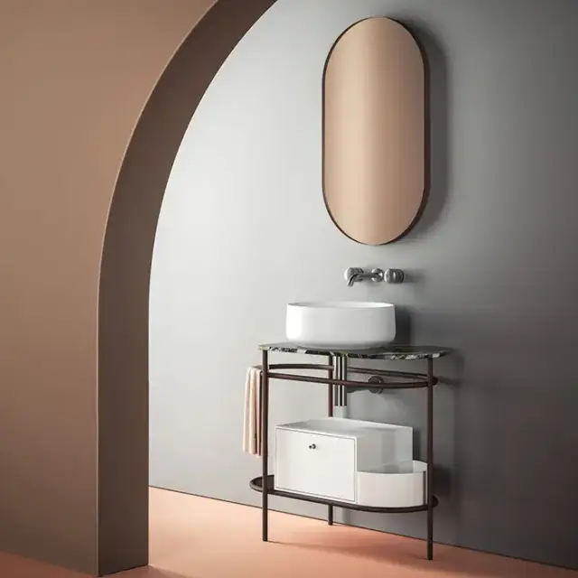 Artceram Flair 3.0 Металлическая консоль с раковиной, 85х46х75.5см., напольная, с выдвижным ящиком и мраморной столешницей, цвет: moka/белый матовый