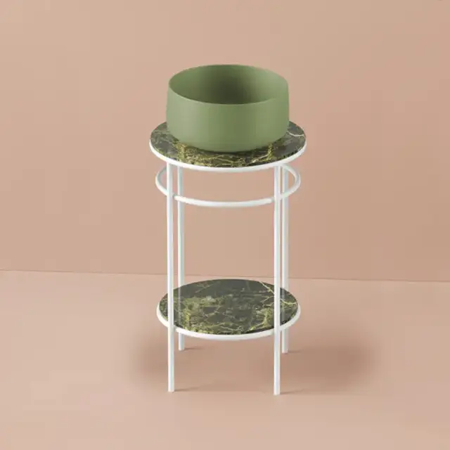 Artceram Vogue Металлическая структура Ø44хh72,5см, напольная, с раковиной, с мраморной столешницей и полочкой, цвет: белый матовый/Green Salvia