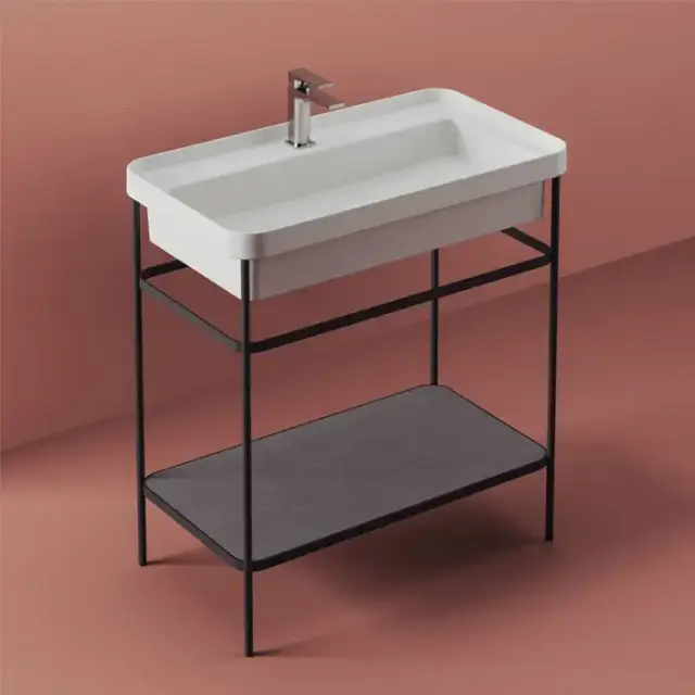 Artceram FUORI SCALA Металическая структура 40x77хh83см с раковиной на 1 отв, Fuori Scala rettangolare 81, напольная, цвет: черный матовый/белый матовый