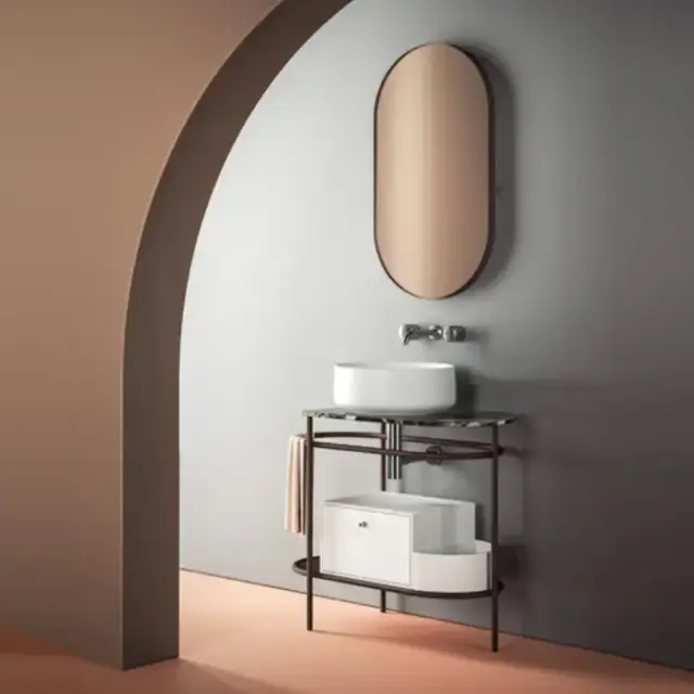 Artceram Flair 3.0 Металлическая консоль с раковиной, 85х46х75.5см., напольная, с выдвижным ящиком и мраморной столешницей, цвет: moka