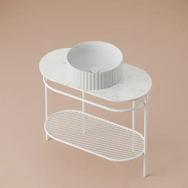 Artceram Flair 4.0 Консоль металлическая с раковиной 95x48хh75см., напольная, с полочкой и мраморной столешницей, цвет: белый матовый