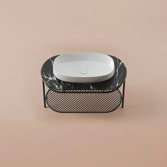 Artceram Flair 4.0 Консоль металлическая с раковиной 95x48хh75см., напольная, с полочкой и мраморной столешницей, цвет: черный матовый/белый