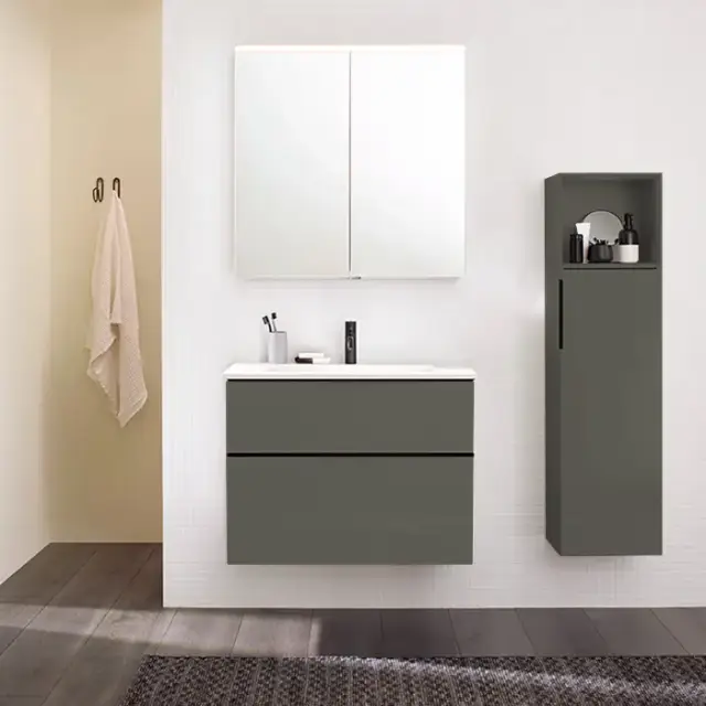 Burgbad Eqio Тумба подвесная 90х62х49см, с раковиной, 1 отв., цвет: серый глянец