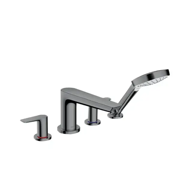 Hansgrohe Talis E Смеситель на борт ванны, на 4 отв, с ручным душем, излив 196мм, цвет: шлифованный черный хром