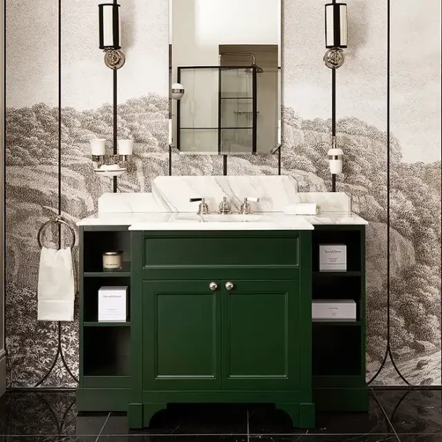 Devon&Devon Flair Тумба под раковину 128х102см., со столешницей из мрамора Calacatta Borghini и раковиной White50, цвет: English Green