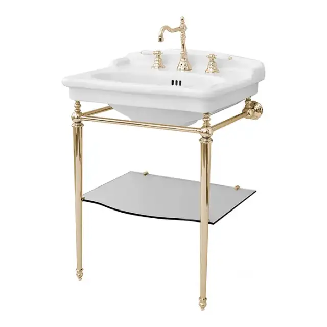 Artceram HERMITAGE Металлическая структура 68х55см, с раковиной на 3 отв, со стеклянной полкой, напольная, цвет:  золото