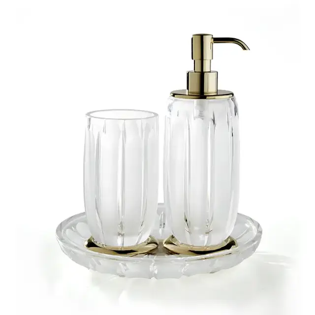 3SC Montblanc Комплект: стакан, дозатор, лоток, цвет: прозрачный хрусталь/золото 24к. Lucido