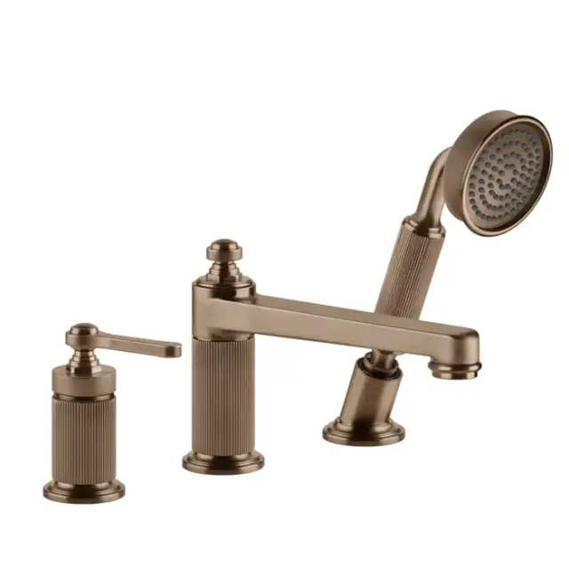 Gessi Venti20 Смеситель на борт ванны, на 3 отв., с ручным душем и шлангом 150см., цвет: Copper Brushed PVD