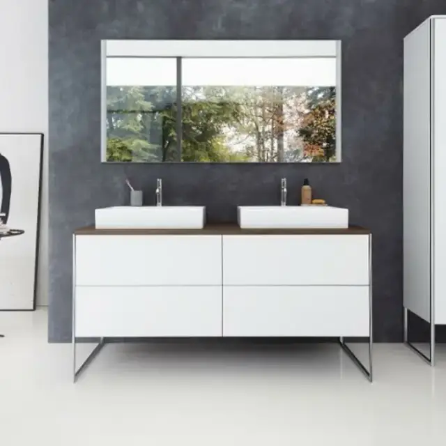Duravit XSquare База на ножках  на 2 раковины  140х57.8х40см, с 4 выдв ящик, напольная, цвет: белый/орех