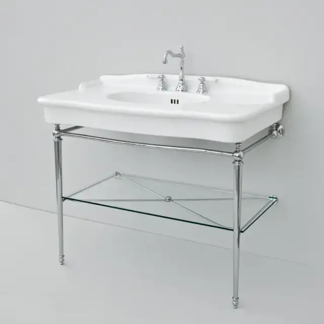 Artceram HERMITAGE Металлическая структура с раковиной 112х63см, на 3 отв., со стеклянной полкой, напольная, цвет хром,