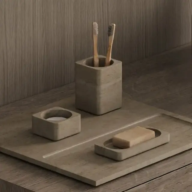 Dea Design Marble Стакан настольный, 8х8xh10.4cм., из мрамора, цвет: Travertine