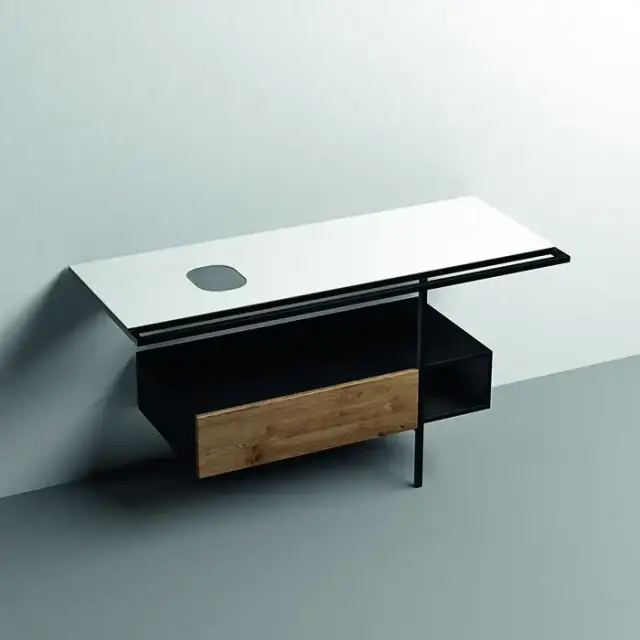 Kerasan Thelma Металлическая структура для раковины 140х74см, напольная, с полкой, ящиком, с 1 отв., с полотенцедержателем, цвет: черный матовый