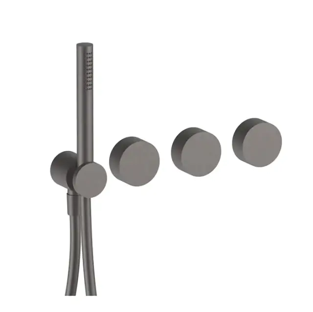 Fantini AF/21  Смеситель для ванны, встроенный, на 2 потока, ручная лейка FIT, гибкий шланг 150см, (наружная часть) цвет: Matt Gun Metal PVD