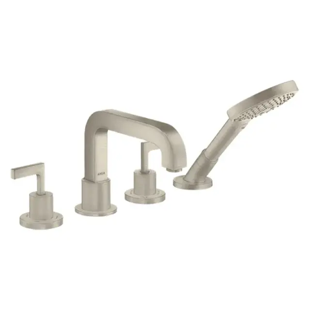Axor Citterio Смеситель на борт ванны, на 4 отв., с ручкой: рычаг, с ручным душем, цвет: шлифованный никель