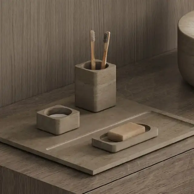 Dea Design Marble Поддон для аксессуаров, 40х40хh1.8см., настольный, из мрамора, цвет: Travertine