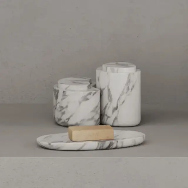 Dea Design Marble Контейнер с крышкой, 15х9.2хh8.5см., настольная, из мрамора, цвет: Statuario White