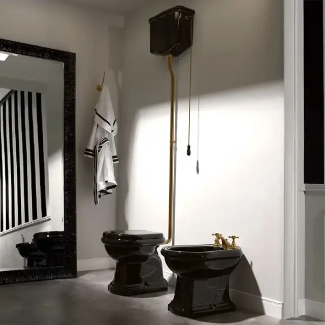 Kerasan Retro Унитаз 72х38.5см., с высоким бачком, слив в стену, цвет: черный/бронза