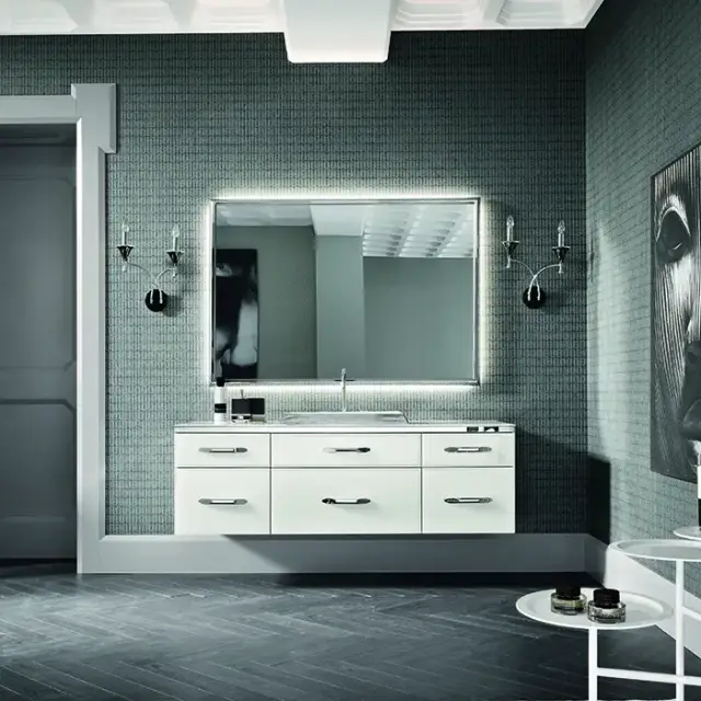 VITAGE milldue edition HILTON Комплект мебели с базой, раковиной DIAMOND, зеркалом DIAMOND, 162см, ручки хром, подвесной, Цвет: bianco-41, платина, сталь