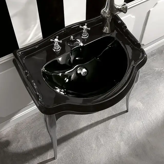 Kerasan Retro Консоль с черной раковиной 73см, подвесная, цвет: черный / хром