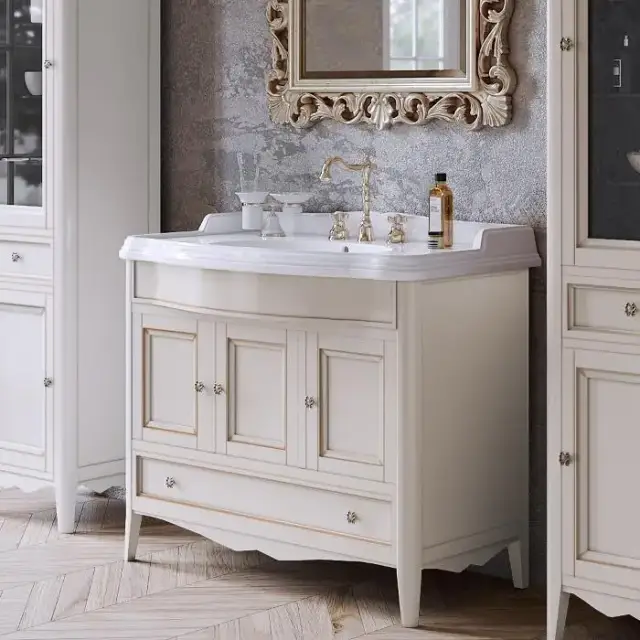 TW Veronica, База с раковиной Simas AR874bi*1 105x56см, с 1отв., 3 расп. дв. и 1ящик, доводч. Blum, ручки: Riflesso бронза, напольная, цвет: VINTAGE