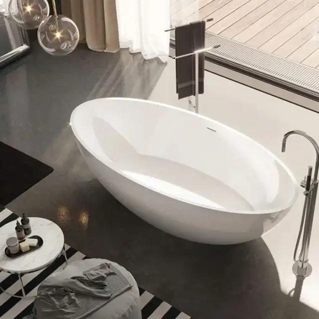 Gruppo Treesse Carezza Ванна 170х80х52см., отдельностоящая, Solid Surface, с сливом-переливом и сифоном, цвет: белый глянцевый