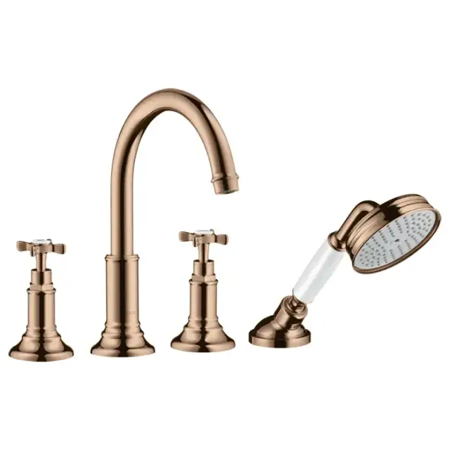 Axor Montreux Смеситель на борт ванны, на 4 отв., с ручным душем, цвет: полированное красное золото