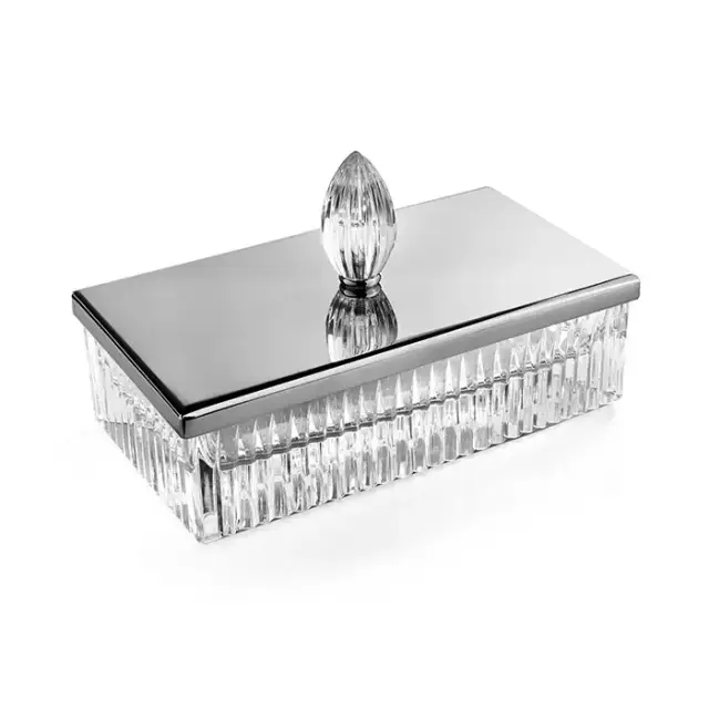 3SC Elegance Баночка универсальная, 23х12,5хh12 см, с крышкой, настольная, цвет: прозрачный хрусталь/хром