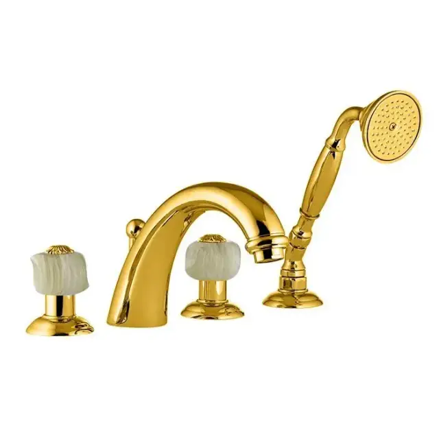 Nicolazzi Onice Смеситель на борт ванны, 4 отв., излив: 223 мм, с ручным душем, цвет: золото
