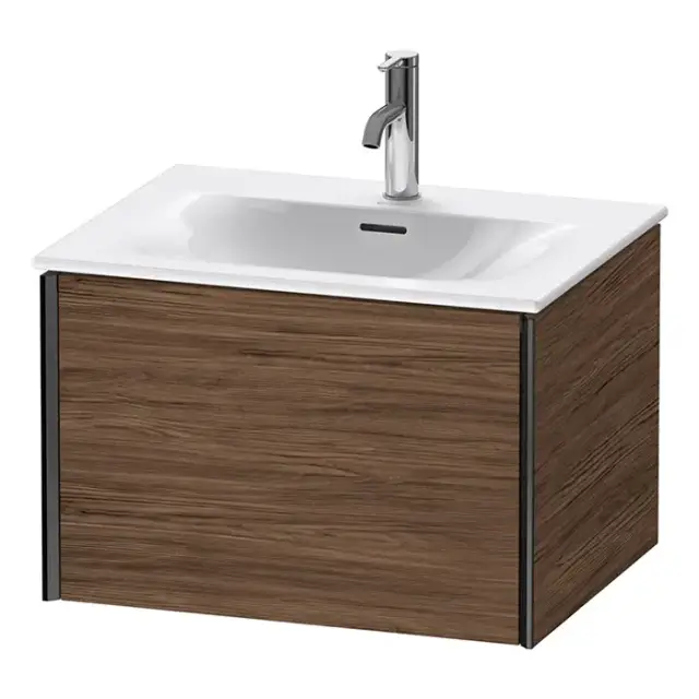 Duravit XViu Тумба подвесная 61x48x39.7см, с раковиной, 1 ящик, цвет: walnut dark/черный матовый