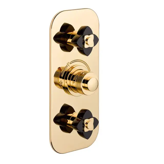 THG Petale de Cristal noir Смеситель для душа, термостатический, 2 потока, цвет: золото/черный хрусталь