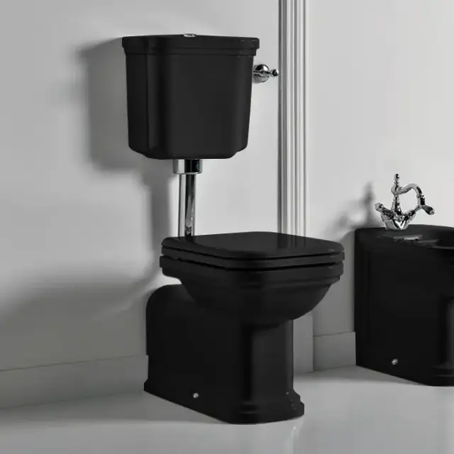 Kerasan Waldorf Унитаз напольный удлиненный c низким бачком, трубой, цвет: черный/хром