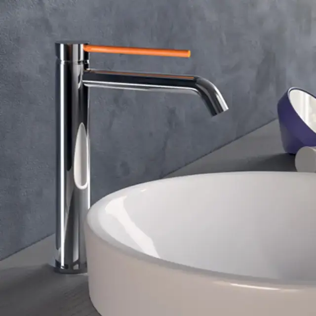 Gattoni Circle Two Смеситель для раковины высокий 227 мм, на 1 отверстие, излив 155 мм, с донным клапаном, цвет: хром