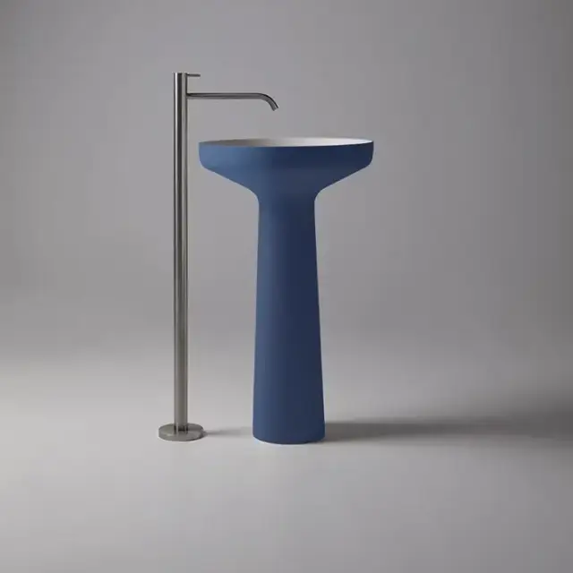 Antonio Lupi Ago Раковина 50х85 см, без отв., напольная, слив в пол, с сифоном, гибким шлангом и донным клапан, Flumood, внешний цвет: Mirtillo, внутри белый